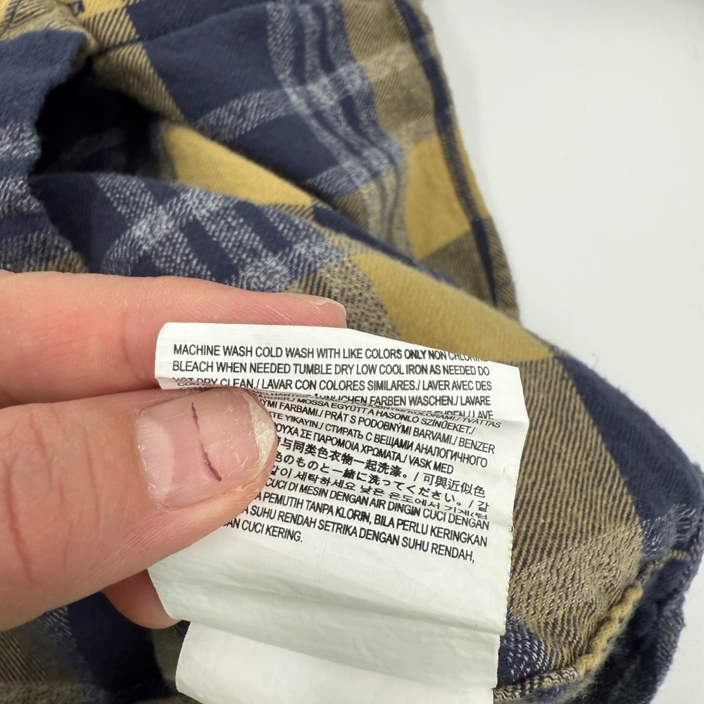 Vans Shirt Men Medium Yellow Blue Plaid Flannel Long Sleeve Button Up Cotton - Picture 9 of 12